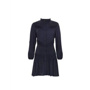Anna Cate Grace Shirt Dress Womens Small Navy Blue Long Sleeve V-Neck Button Up